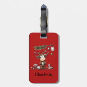 かわいいトナカイのクリスマスホリディレッドラゲッジIDラベル ラゲッジタグ (裏面縦)