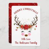 かわいいトナカイのクリスマスホリデーカード シーズンカード (正面/裏面)