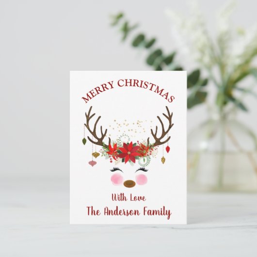 かわいいトナカイのクリスマスホリデーカード シーズンポストカード (スタンド正面)