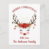 かわいいトナカイのクリスマスホリデーカード シーズンポストカード (正面)