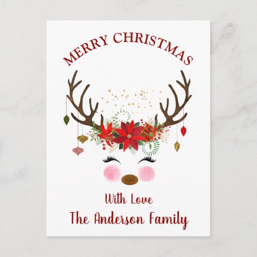 かわいいトナカイのクリスマスホリデーカード シーズンポストカード (正面)