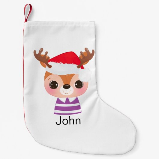 かわいいトナカイのクリスマス冬の動物 スモールクリスマスストッキング (正面)