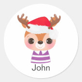 かわいいトナカイのクリスマス冬の動物 ラウンドシール (正面)