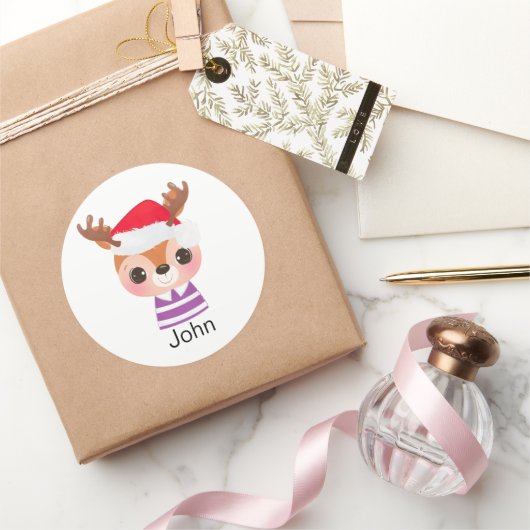 かわいいトナカイのクリスマス冬の動物 ラウンドシール (ギフト)