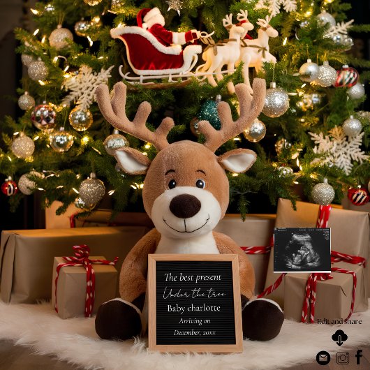 かわいいトナカイのクリスマス妊娠発表 招待状