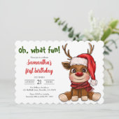 かわいいトナカイのクリスマス最初の誕生日パーティー 招待状 (スタンド正面)