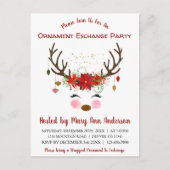 かわいいトナカイのクリスマス飾り交換パーティー ポストカード (正面)