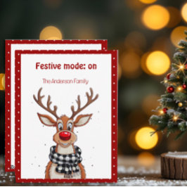かわいいトナカイのクリスマス+ウィッシュ+レッド+レトロはがき シーズンカード