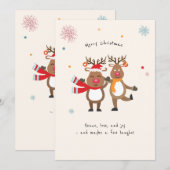 かわいいトナカイのクリスマス ウォーム フラット ホリデー カード (正面/裏面)