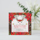 かわいいトナカイのクリスマス ポインセチア スイート 16 招待状 (スタンド正面)