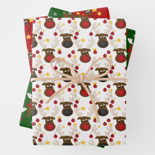 かわいいトナカイのクリスマス ラッピングペーパーシート (インサイチュ)