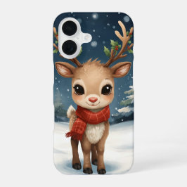 かわいいトナカイのクリスマス+冬の雰囲気 iPhone 16ケース