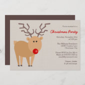 かわいいトナカイのクリス素朴マスパーティー 招待状 (正面/裏面)