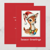 かわいいトナカイのサンタ帽 シーズンカード (正面/裏面)