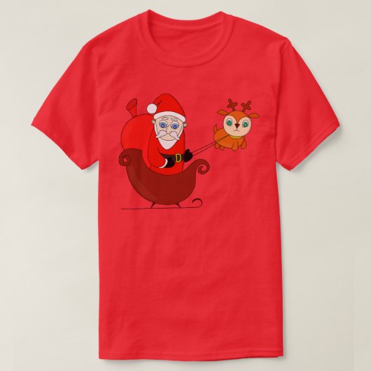 かわいいトナカイのサンタ・クロースがそりに Tシャツ (デザイン正面)