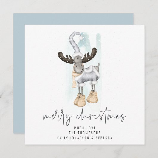 かわいいトナカイのスクリプトメリークリスマスカード ノートカード (正面/裏面)