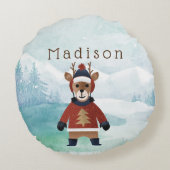 かわいいトナカイのセーター ラウンドクッション (裏面)