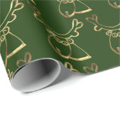 かわいいトナカイのパターンフェイク金ゴールドグリーンクリスマス ラッピングペーパー (ロールコーナー)