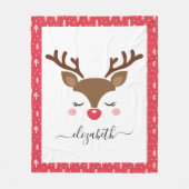 かわいいトナカイのパーソナライズされたクリスマス フリースブランケット (正面)