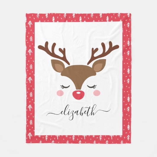 かわいいトナカイのパーソナライズされたクリスマス フリースブランケット (正面)