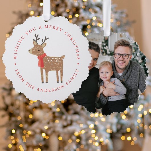 かわいいトナカイのフォトホリデー オーナメントカード