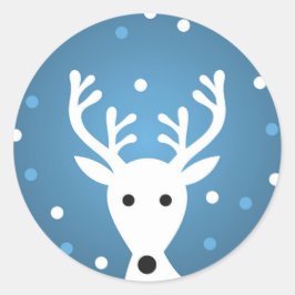 かわいいトナカイのブルー冬のステッカー ラウンドシール