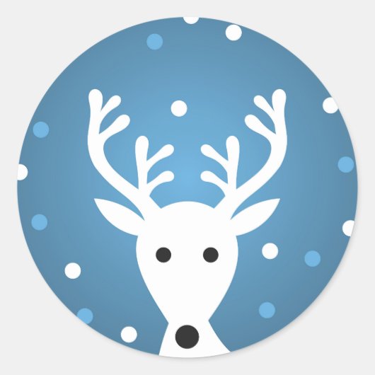 かわいいトナカイのブルー冬のステッカー ラウンドシール (正面)