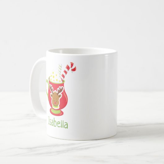 かわいいトナカイのホットココアクリスマスマパーソナライズされたグ コーヒーマグカップ (正面左)