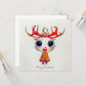 かわいいトナカイのメリークリスマスウォーター色 カード (正面/裏面インサイチュ)