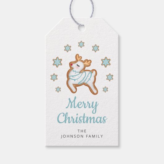 かわいいトナカイのメリークリスマスクラシック ギフトタグ (正面)