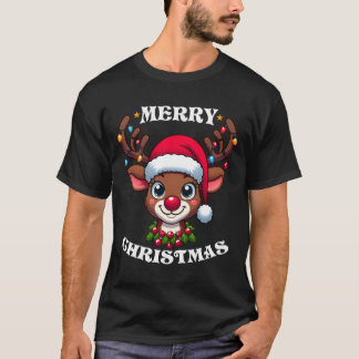 かわいいトナカイのメリークリスマスデザイン Tシャツ