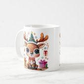 かわいいトナカイのメリークリスマスプレゼント コーヒーマグカップ (正面左)