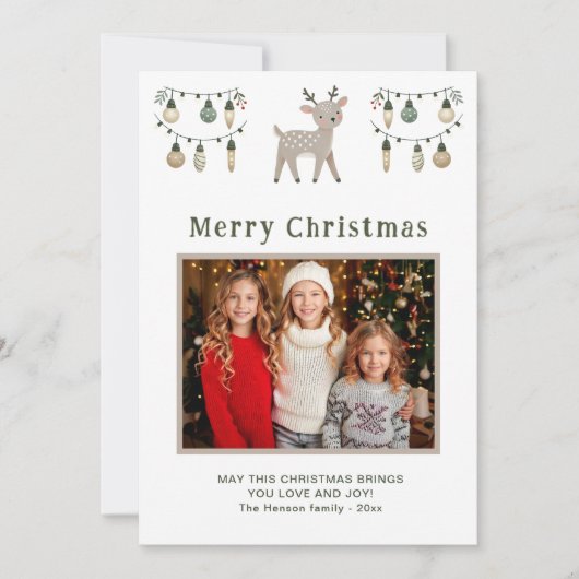 かわいいトナカイのメリークリスマス家族の写真 シーズンカード (正面)