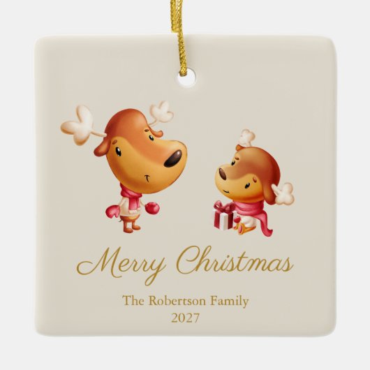 かわいいトナカイのメリークリスマス オーナメント (正面)