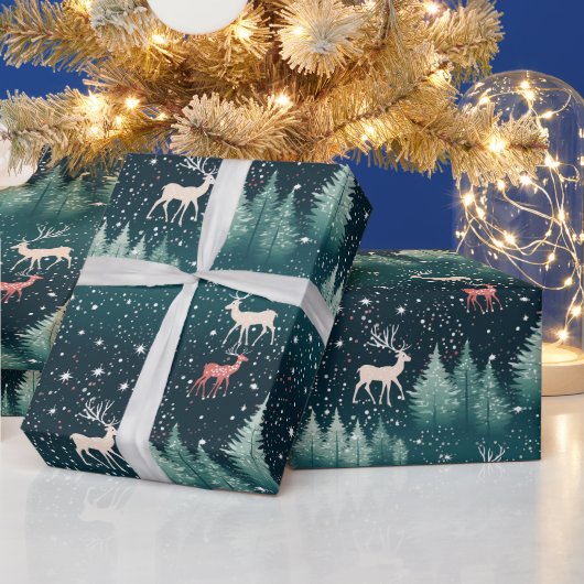 かわいいトナカイの伝統的なクリスマス ギフト包装 ラッピングペーパー (クリスマス)