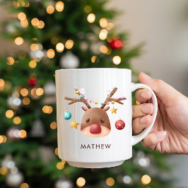 かわいいトナカイの名入れクリスマスマグカップ ツートーンマグカップ