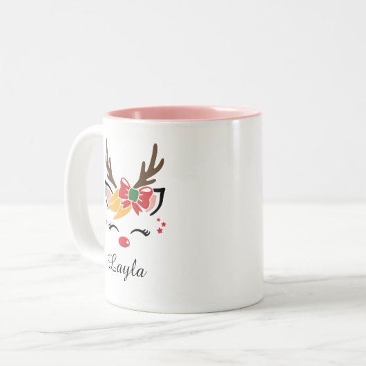 かわいいトナカイの名前をカスタムする ツートーンマグカップ (正面左)