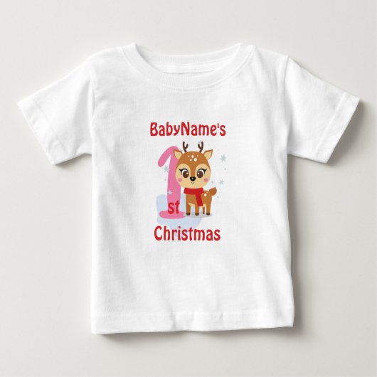 かわいいトナカイの女の子という名前の私の初めてのクリスマス ベビーTシャツ (正面)