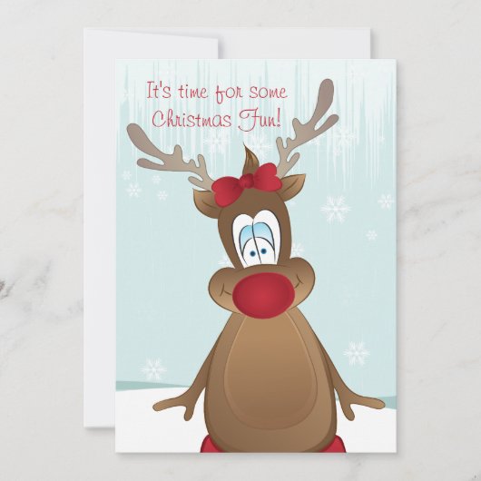 かわいいトナカイの女の子のクリスマスパーティー 招待状 (正面)
