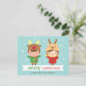 かわいいトナカイの子どもメリークリスマスグリーティング シーズンポストカード (スタンド正面)