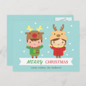かわいいトナカイの子どもメリークリスマスグリーティング シーズンポストカード (正面/裏面)