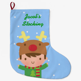 かわいいトナカイの少年 クリスマスの子供向けデザイン ラージクリスマスストッキング