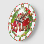 かわいいトナカイの恋人のクリスマスの時計 ラージ壁時計 (傾斜)