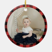 かわいいトナカイの格子弓1stクリスマスベビー写真 セラミックオーナメント (裏面)