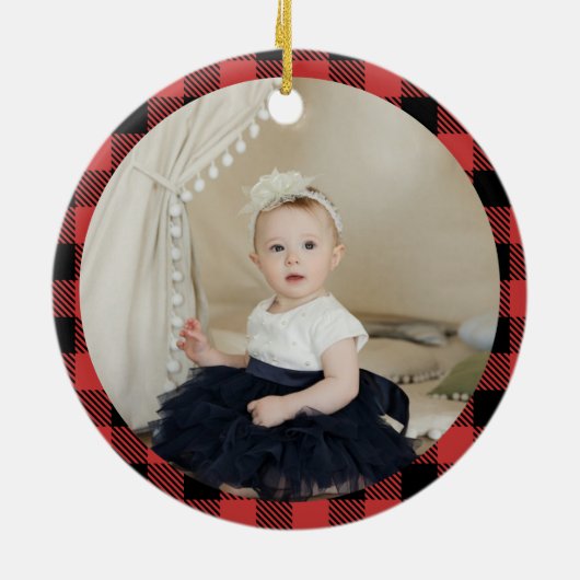 かわいいトナカイの格子弓1stクリスマスベビー写真 セラミックオーナメント (裏面)