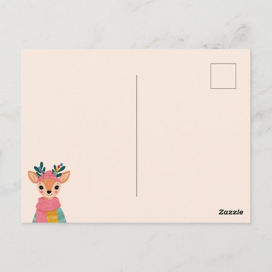 かわいいトナカイの水の色のお洒落クリスマス ポストカード (裏面)