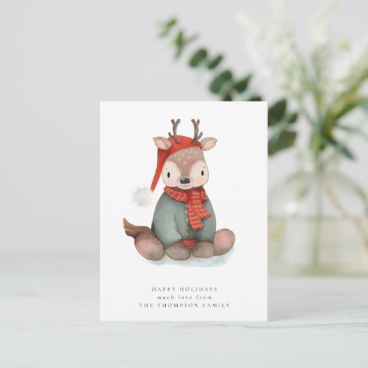 かわいいトナカイの水の色の休日はがき ポストカード (スタンド正面)