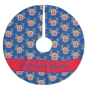 かわいいトナカイの漫画パターンレッドグリーン ブラッシュドポリエステルツリースカート