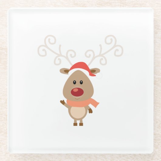 かわいいトナカイの漫画 ガラスコースター (正面)