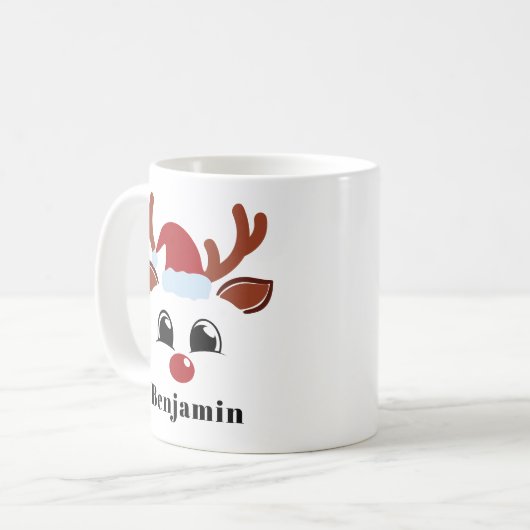 かわいいトナカイの男の子のパーソナライズされたクリスマス コーヒーマグカップ (正面左)